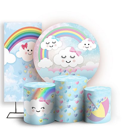 Capas Painel Redondo Trio Cilindro e Faixa Lateral Sublimado - Chuva de Amor