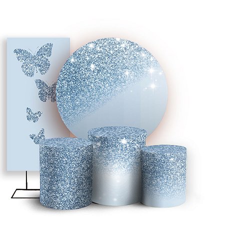 Capas Painel Redondo Trio Cilindro e Faixa Lateral Sublimado - Borboleta azul