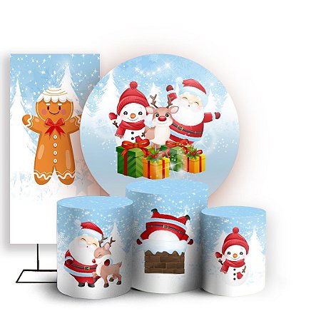 Capas Painel Redondo Trio Cilindro e Faixa Lateral Sublimado - Natal Ano Novo