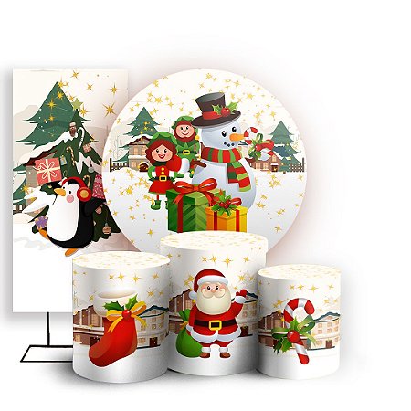 Capas Painel Redondo Trio Cilindro e Faixa Lateral Sublimado - Natal Ano Novo