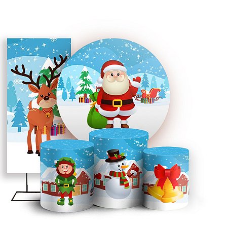 Capas Painel Redondo Trio Cilindro e Faixa Lateral Sublimado - Natal Ano Novo