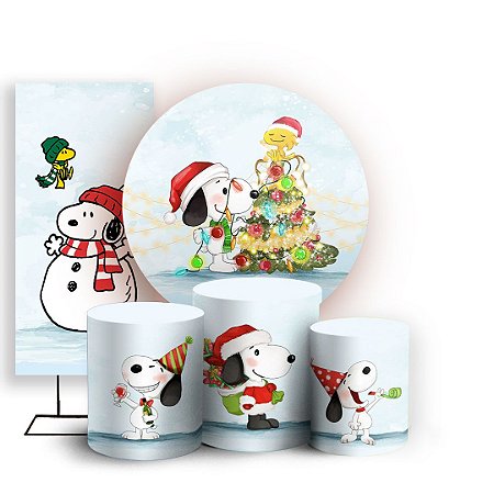 Capas Painel Redondo Trio Cilindro e Faixa Lateral Sublimado - Snoopy Natal