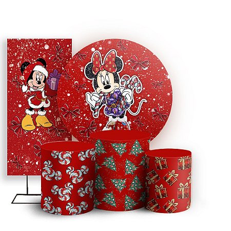 Capas Painel Redondo Trio Cilindro e Faixa Lateral Sublimado - Minnie Natal
