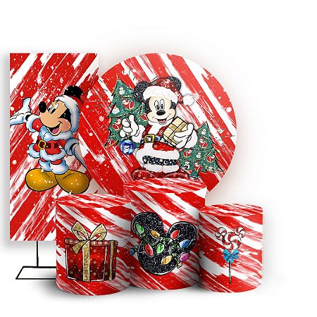 Capas Painel Redondo Trio Cilindro e Faixa Lateral Sublimado - Mickey Natal