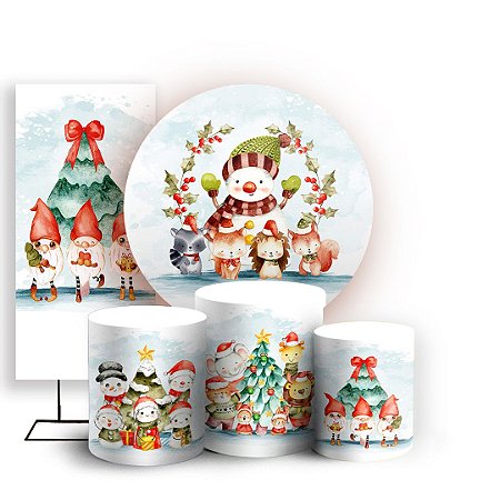 Capas Painel Redondo Trio Cilindro e Faixa Lateral Sublimado - Natal Ano Novo