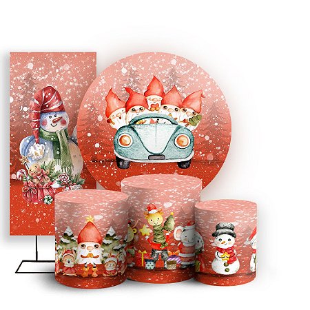 Capas Painel Redondo Trio Cilindro e Faixa Lateral Sublimado - Natal Ano Novo