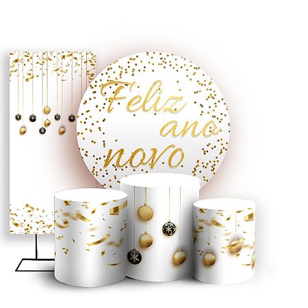 Capas Painel Redondo Trio Cilindro e Faixa Lateral Sublimado - Ano Novo