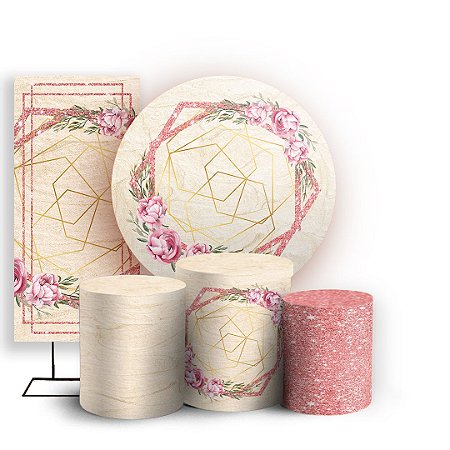 Capas Painel Redondo Trio Cilindro e Faixa Lateral Sublimado - Arabesco Floral