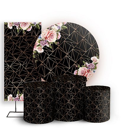 Capas Painel Redondo Trio Cilindro e Faixa Lateral Sublimado - Arabesco Floral