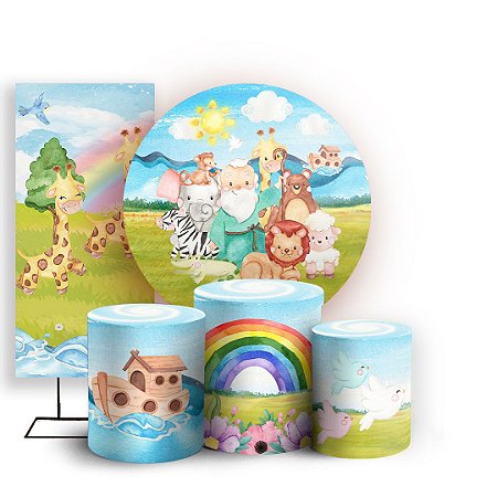 Capas Painel Redondo Trio Cilindro e Faixa Lateral Sublimado - Arca de Noé