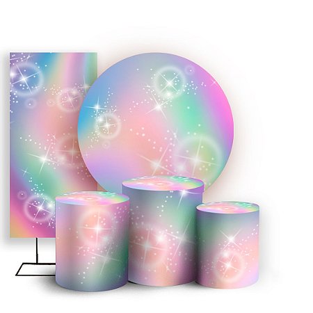 Capas Painel Redondo Trio Cilindro e Faixa Lateral Sublimado - Arco Íris