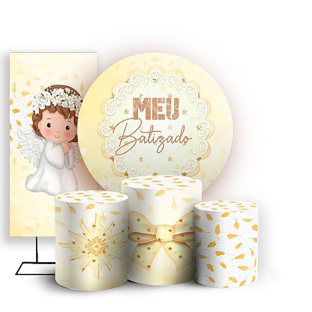 Capas Painel Redondo Trio Cilindro e Faixa Lateral Sublimado - Batizado