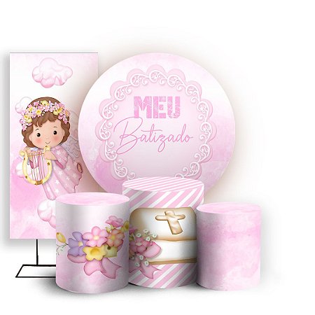 Capas Painel Redondo Trio Cilindro e Faixa Lateral Sublimado - Batizado