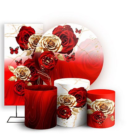 Capas Painel Redondo Trio Cilindro e Faixa Lateral Sublimado - Borboleta Floral