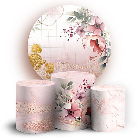 Capas Painel Redondo e Trio Cilindro Sublimado - Floral