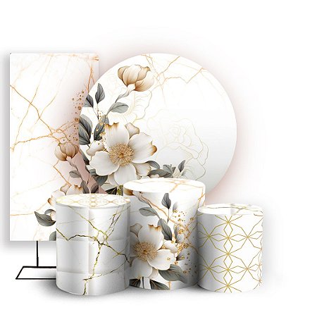 Capas Painel Redondo Trio Cilindro e Faixa Lateral Sublimado - Floral