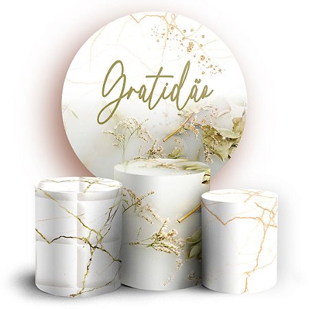 Capas Painel Redondo e Trio Cilindro Sublimado - Gratidao Floral