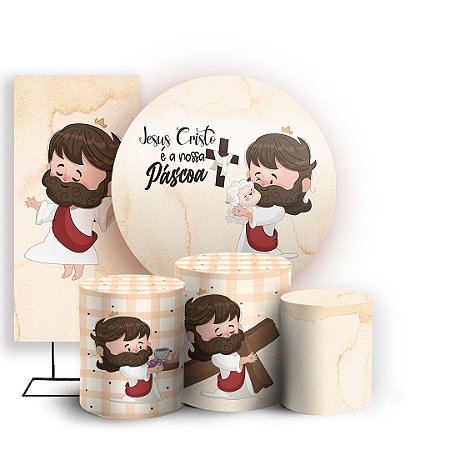 Capas Painel Redondo Trio Cilindro e Faixa Lateral Sublimado - Jesus Pascoa