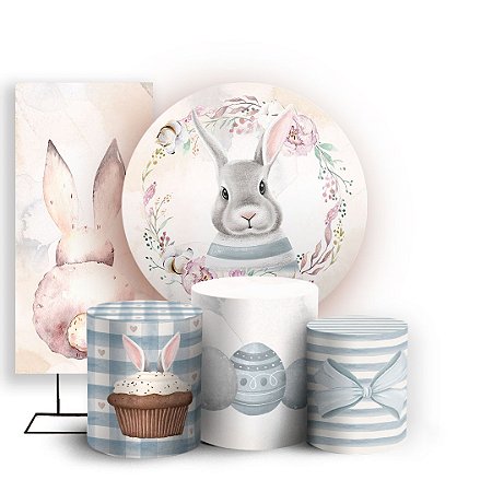 Capas Painel Redondo Trio Cilindro e Faixa Lateral Sublimado - Pascoa