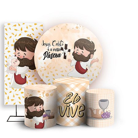 Capas Painel Redondo Trio Cilindro e Faixa Lateral Sublimado - Jesus Pascoa