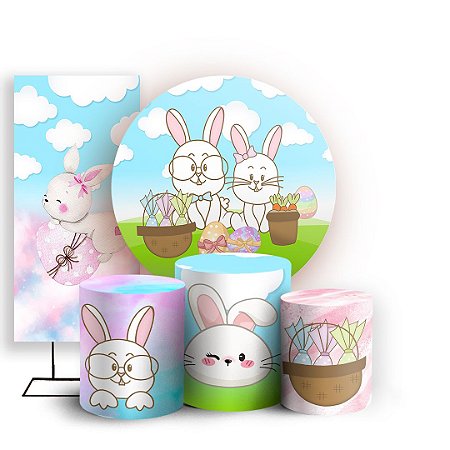 Capas Painel Redondo Trio Cilindro e Faixa Lateral Sublimado - Pascoa