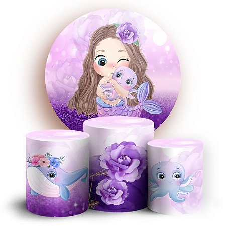 Capas Painel Redondo e Trio Cilindro Sublimado - Sereia