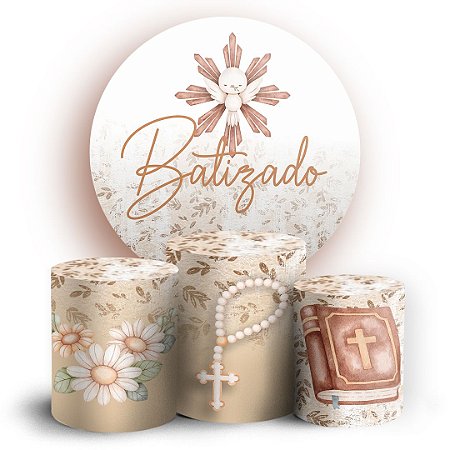 Capas Painel Redondo e Trio Cilindro Sublimado - Batizado