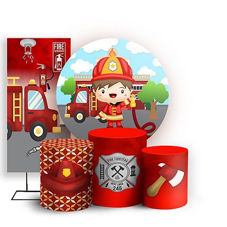 Capas Painel Redondo Trio Cilindro e Faixa Lateral Sublimado - Bombeiro Baby