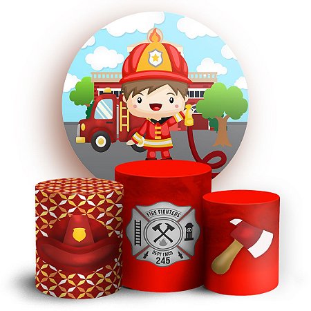 Capas Painel Redondo e Trio Cilindro Sublimado - Bombeiro Baby