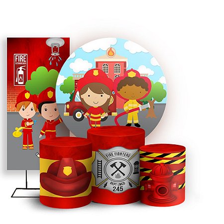 Capas Painel Redondo Trio Cilindro e Faixa Lateral Sublimado - Bombeiro Baby