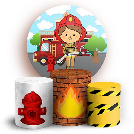 Capas Painel Redondo e Trio Cilindro Sublimado - Bombeiro Baby