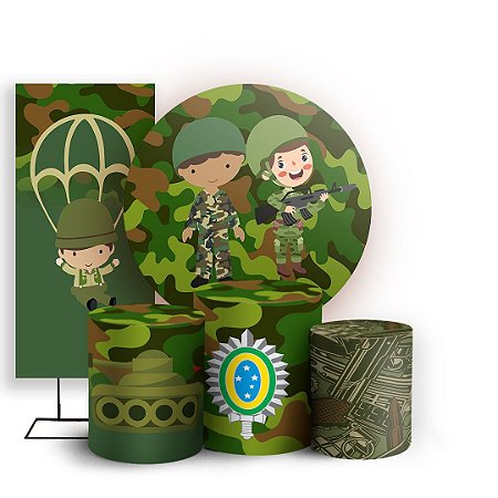 Capas Painel Redondo Trio Cilindro e Faixa Lateral Sublimado - Exercito Baby