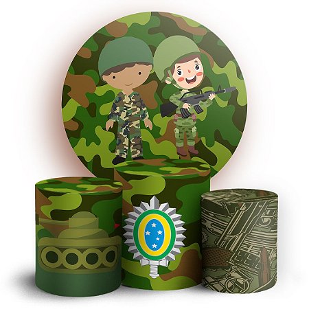 Capas Painel Redondo e Trio Cilindro Sublimado - Exercito Baby