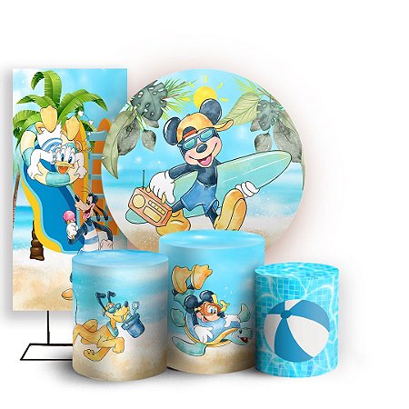 Capas Painel Redondo Trio Cilindro e Faixa Lateral Sublimado - Mickey Pool Party