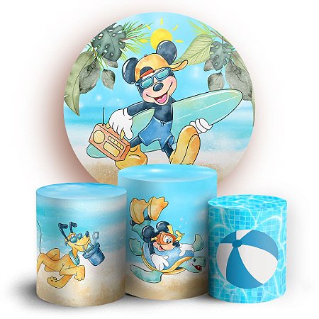 Capas Painel Redondo e Trio Cilindro Sublimado - Mickey Pool Party