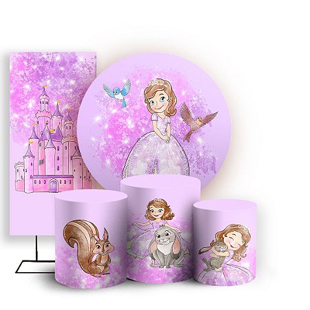 Capas Painel Redondo Trio Cilindro e Faixa Lateral Sublimado - Princesa Sofia