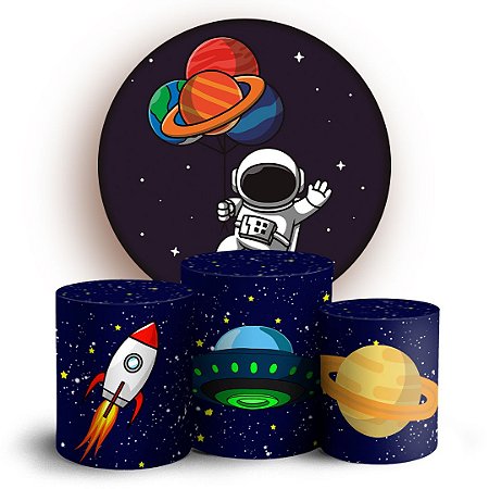 Capas Painel Redondo e Trio Cilindro Sublimado - Astronauta
