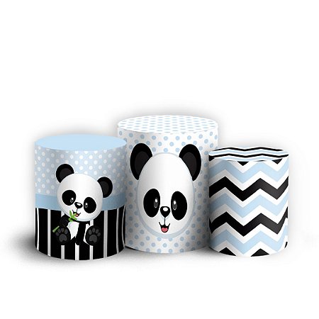 Capas Trio Cilindro Sublimado Vest Facil - Panda Azul