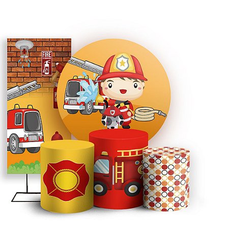 Capas Painel Redondo Trio Cilindro e Faixa Lateral Sublimado - Bombeiro Baby