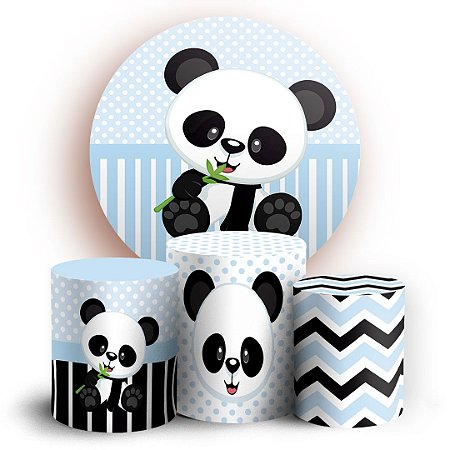 Capas Painel Redondo e Trio Cilindro Sublimado - Panda Azul