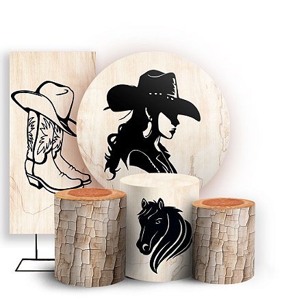 Capas Painel Redondo Trio Cilindro e Faixa Lateral Sublimado - Boiadeira Cavalo