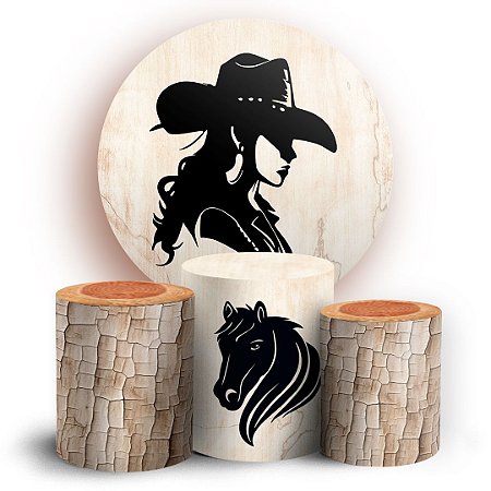 Capas Painel Redondo e Trio Cilindro Sublimado - Boiadeira Cavalo