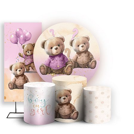 Capas Painel Redondo Trio Cilindro e Faixa Lateral Sublimado - Cha Revelacao