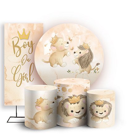 Capas Painel Redondo Trio Cilindro e Faixa Lateral Sublimado - Cha Revelacao