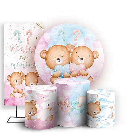 Capas Painel Redondo Trio Cilindro e Faixa Lateral Sublimado - Cha Revelacao