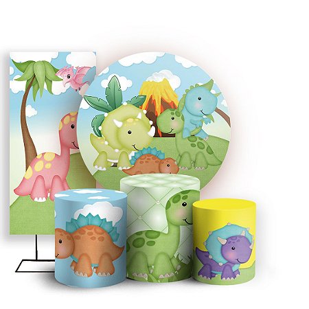 Capas Painel Redondo Trio Cilindro e Faixa Lateral Sublimado - Dinossauro