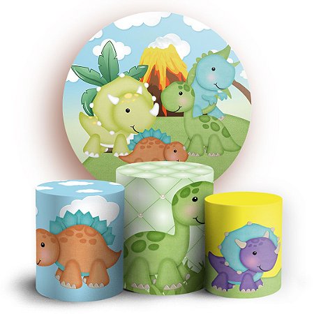 Capas Painel Redondo e Trio Cilindro Sublimado - Dinossauro