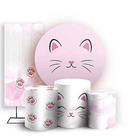 Capas Painel Redondo Trio Cilindro e Faixa Lateral Sublimado - Gato Rosa