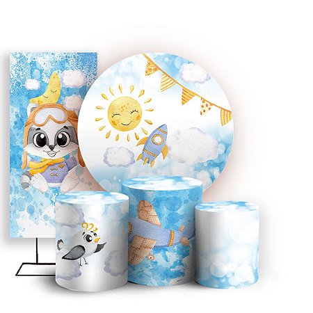 Capas Painel Redondo Trio Cilindro e Faixa Lateral Sublimado - Ursinho