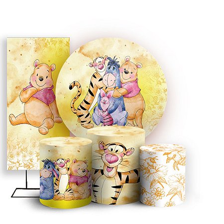 Capas Painel Redondo Trio Cilindro e Faixa Lateral Sublimado - Ursinho Pooh